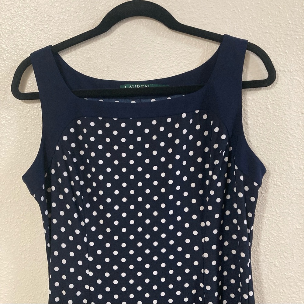 Lauren Ralph Lauren Navy Polka Dot Dress Sleeveles size 12 - Picture 15 of 16